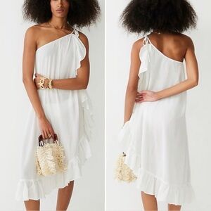 J. Crew White One-Shoulder Ruffle  Sundress Coverup